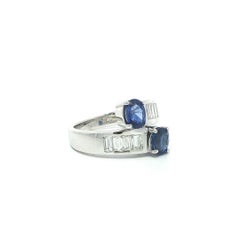 18k White Gold 2.6ctw High Quality Oval Sapphire Baguette Diamond Bypass Ring