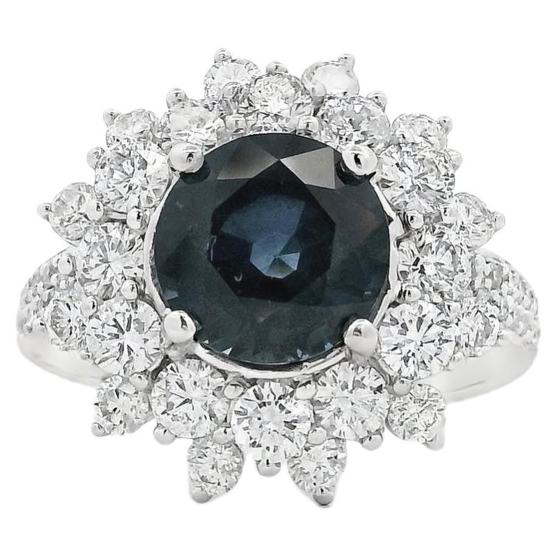 18k White Gold 2.70ct Blue Sapphire and 2.28ctw Round Brilliant Diamond Ring