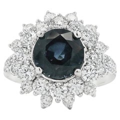18k Weißgold 2,70ct Blauer Saphir und 2,28ctw Runder Brillant Diamant Ring