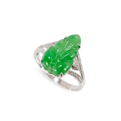 18K White Gold 2.70ct Delicate Green Icy Jadeite Jade Diamond Cocktail Ring