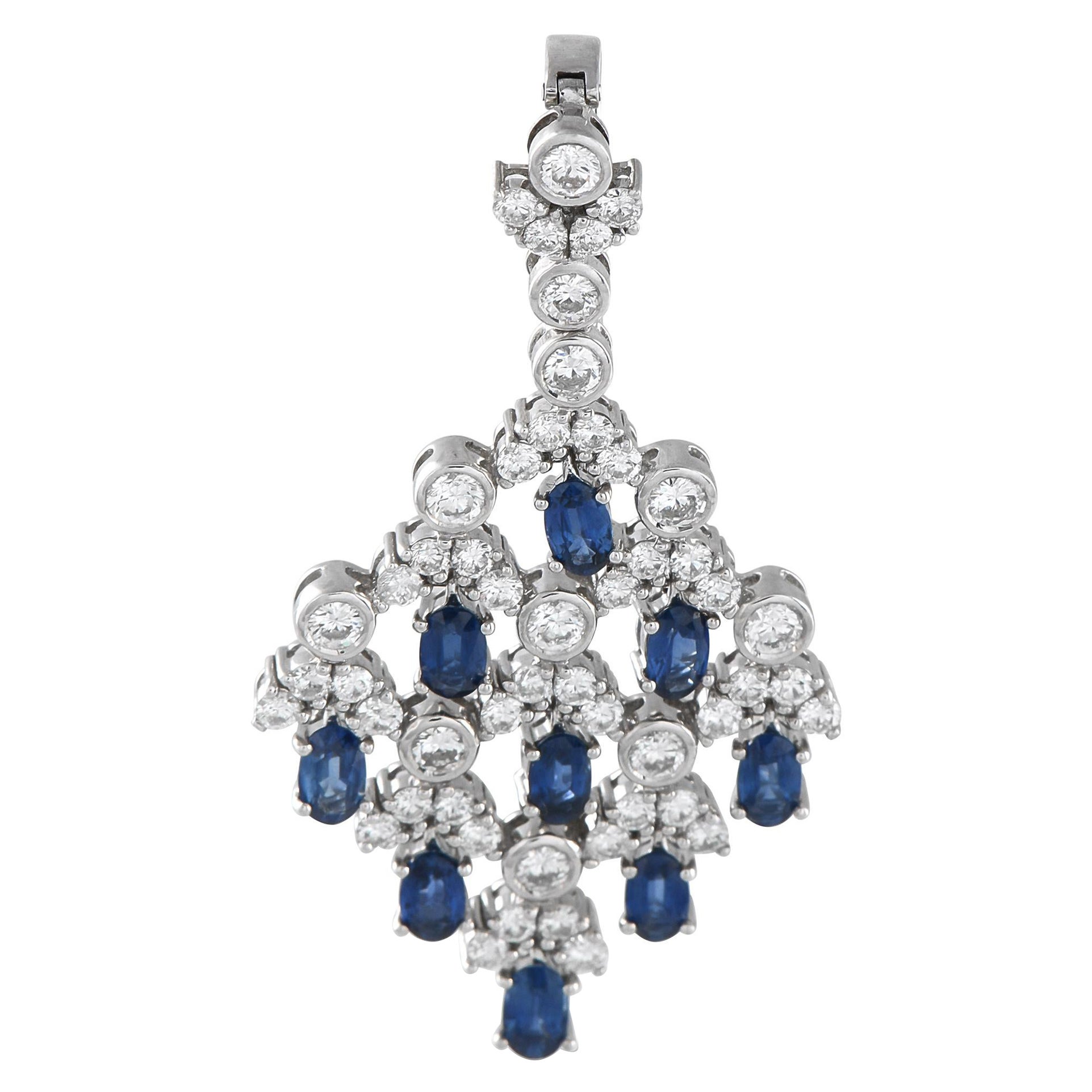 18K White Gold 2.73ct Diamond and Sapphire Pendant