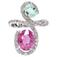 18K White Gold 2.73tcw Paraiba Tourmaline & 0.75tcw Diamond Bypass Ring
