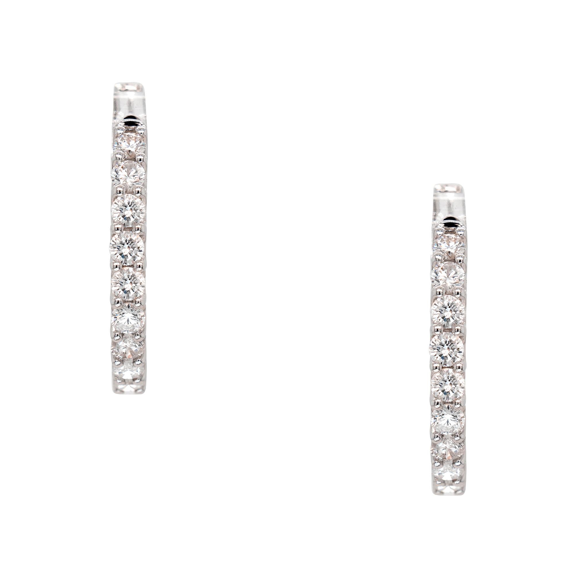 Round Cut 18k White Gold 2.75ct Round Brilliant Natural Diamond Inside Out Hoop Earrings For Sale