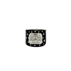 18k White Gold 2.75ctw Round Brilliant and Baguette Diamond Black Enamel Cocktai