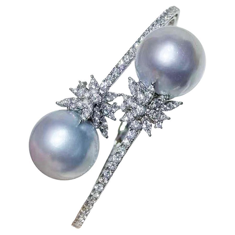 【Crown Radiance】Starlight Twin Aurora South Sea Pearl Diamond Cuff Bracelet