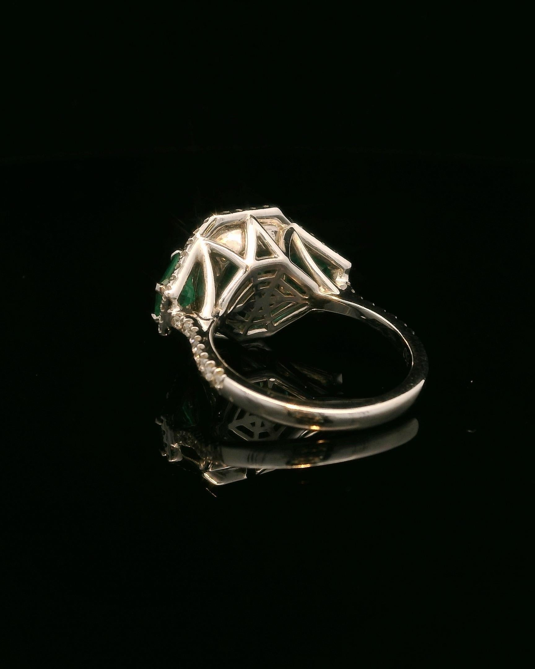 18K Weißgold 2,81ct VIVID GREEN Smaragdring aus Sambia mit weißen Pflasterdiamanten im Angebot 9