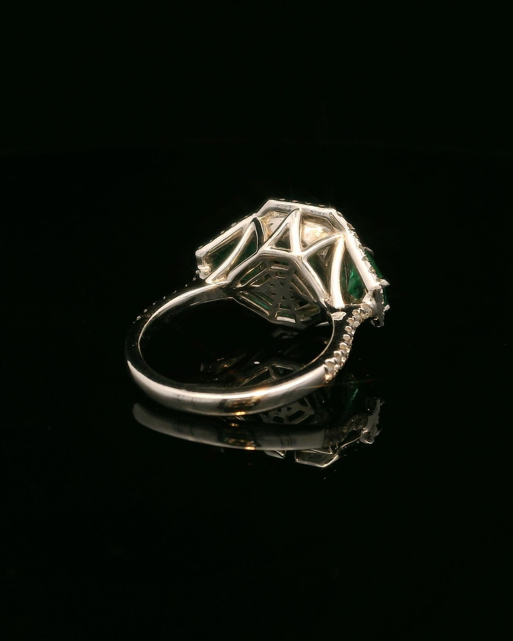 18K Weißgold 2,81ct VIVID GREEN Smaragdring aus Sambia mit weißen Pflasterdiamanten im Angebot 11