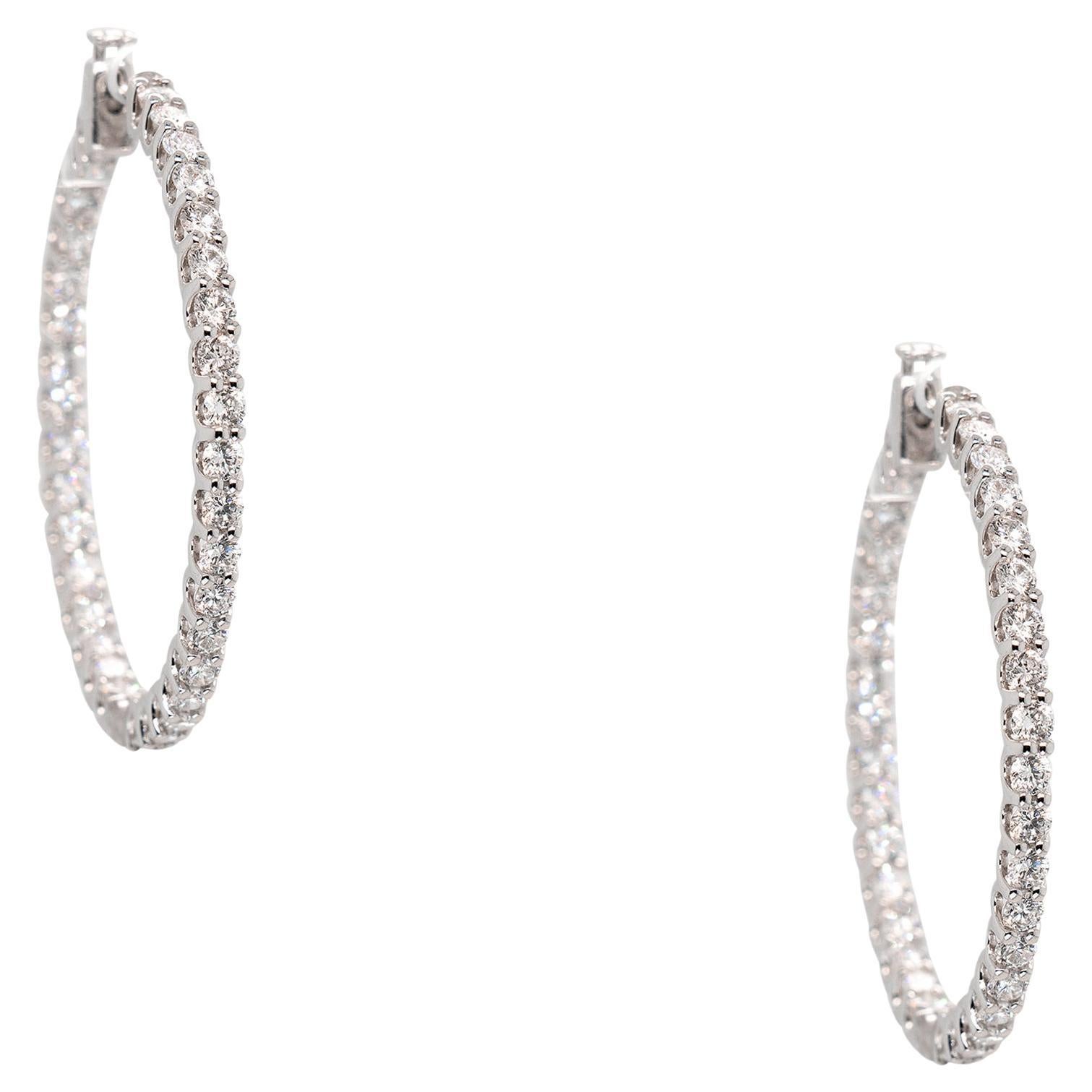 18k White Gold 2.84ct Round Brilliant Natura Diamond Inside Out Hoop Earrings For Sale