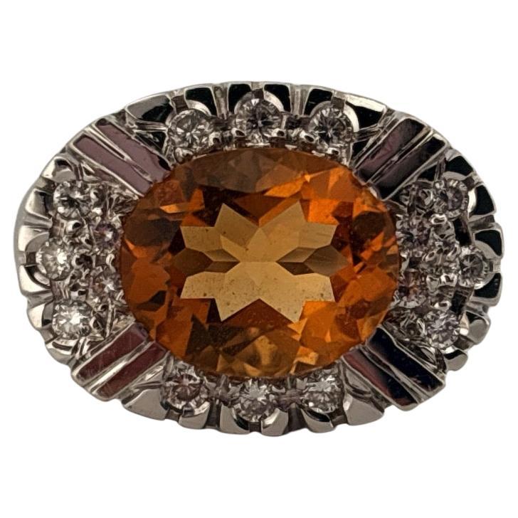 18K White Gold 2.85 Carat Oval Cut Citrine & 0.16 Carat Diamond Ring For Sale 5