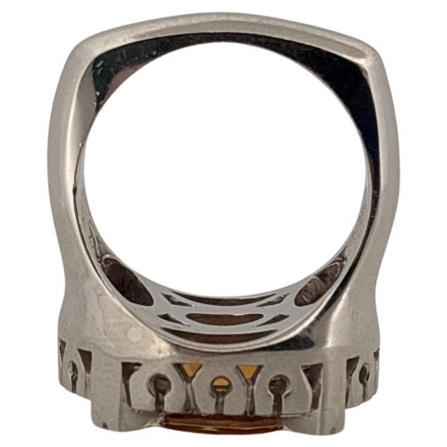 Retro 18K White Gold 2.85 Carat Oval Cut Citrine & 0.16 Carat Diamond Ring For Sale