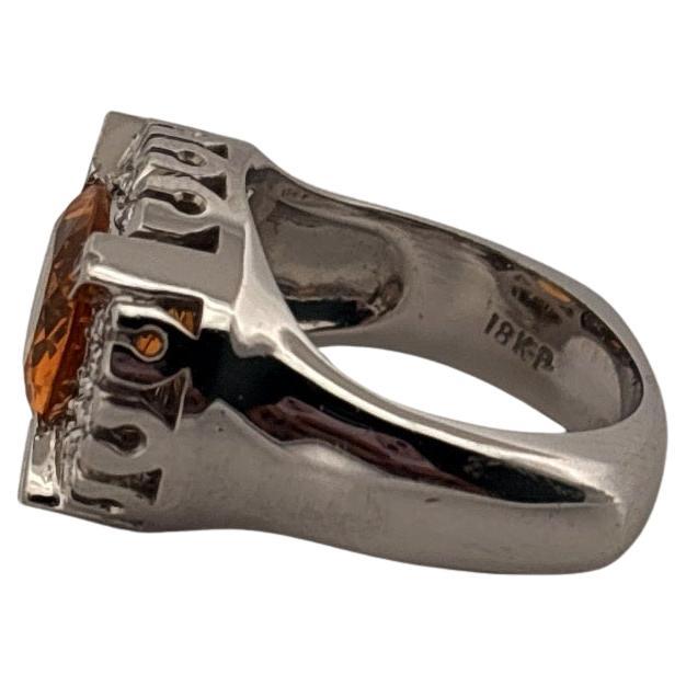 18K White Gold 2.85 Carat Oval Cut Citrine & 0.16 Carat Diamond Ring In Good Condition For Sale In Sewickley, PA