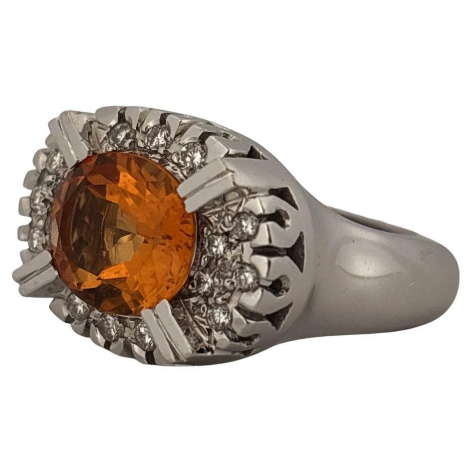 Women's 18K White Gold 2.85 Carat Oval Cut Citrine & 0.16 Carat Diamond Ring For Sale