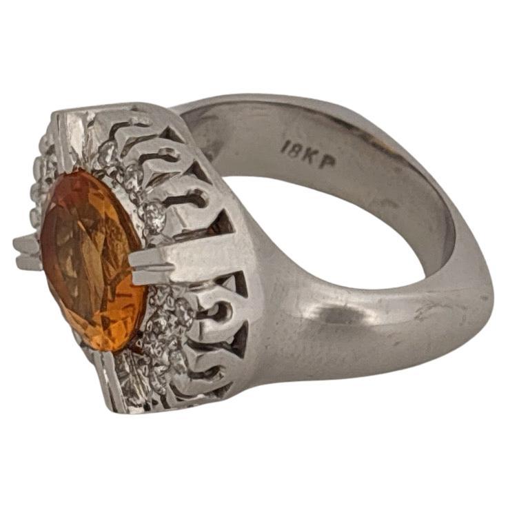 18K White Gold 2.85 Carat Oval Cut Citrine & 0.16 Carat Diamond Ring For Sale 2