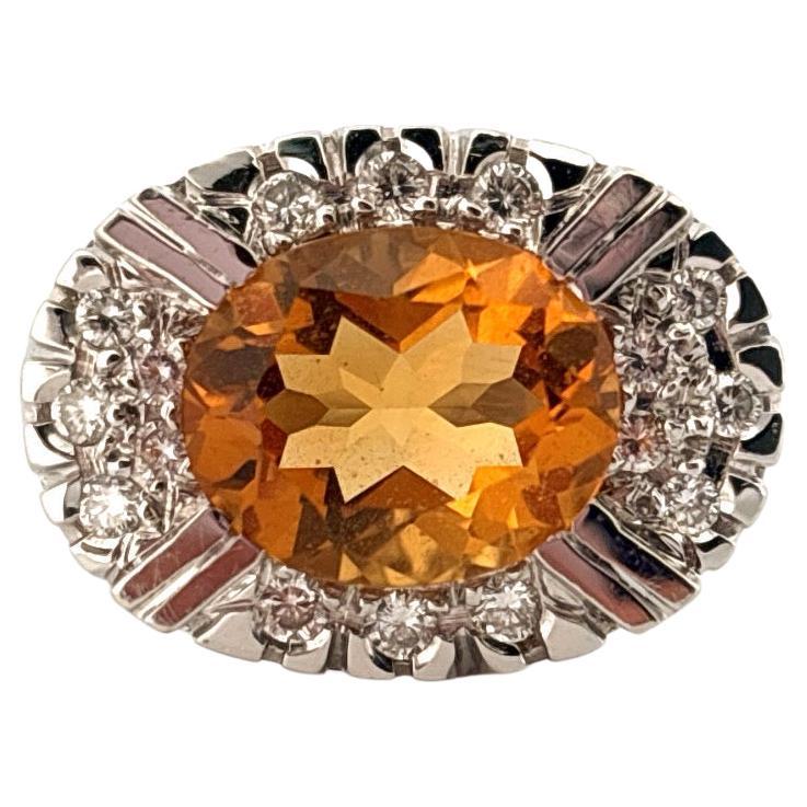 18K White Gold 2.85 Carat Oval Cut Citrine & 0.16 Carat Diamond Ring For Sale
