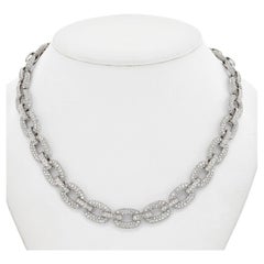 18K White Gold 28.50 Carat Pave Diamond Link Necklace