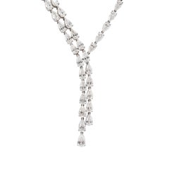 18K White Gold 28.56ct Pear Shape Diamond Tennis Graduated Lariat Necklace