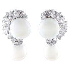 18K Weißgold 2,85ct Diamant und Perlen Ohrringe MF12-020226