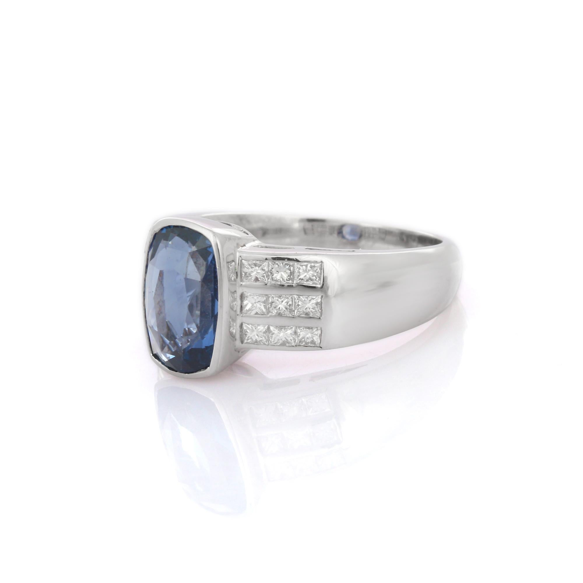 For Sale:  18K White Gold Oblong Cushion Cut Blue Sapphire and Diamond Engagement Ring 3