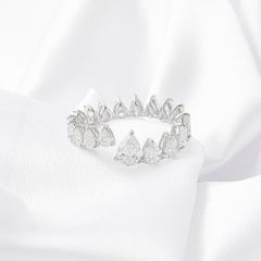 Natural 2.90 Carat Pear Cut Diamond Full Eternity Band Ring 18K White Gold