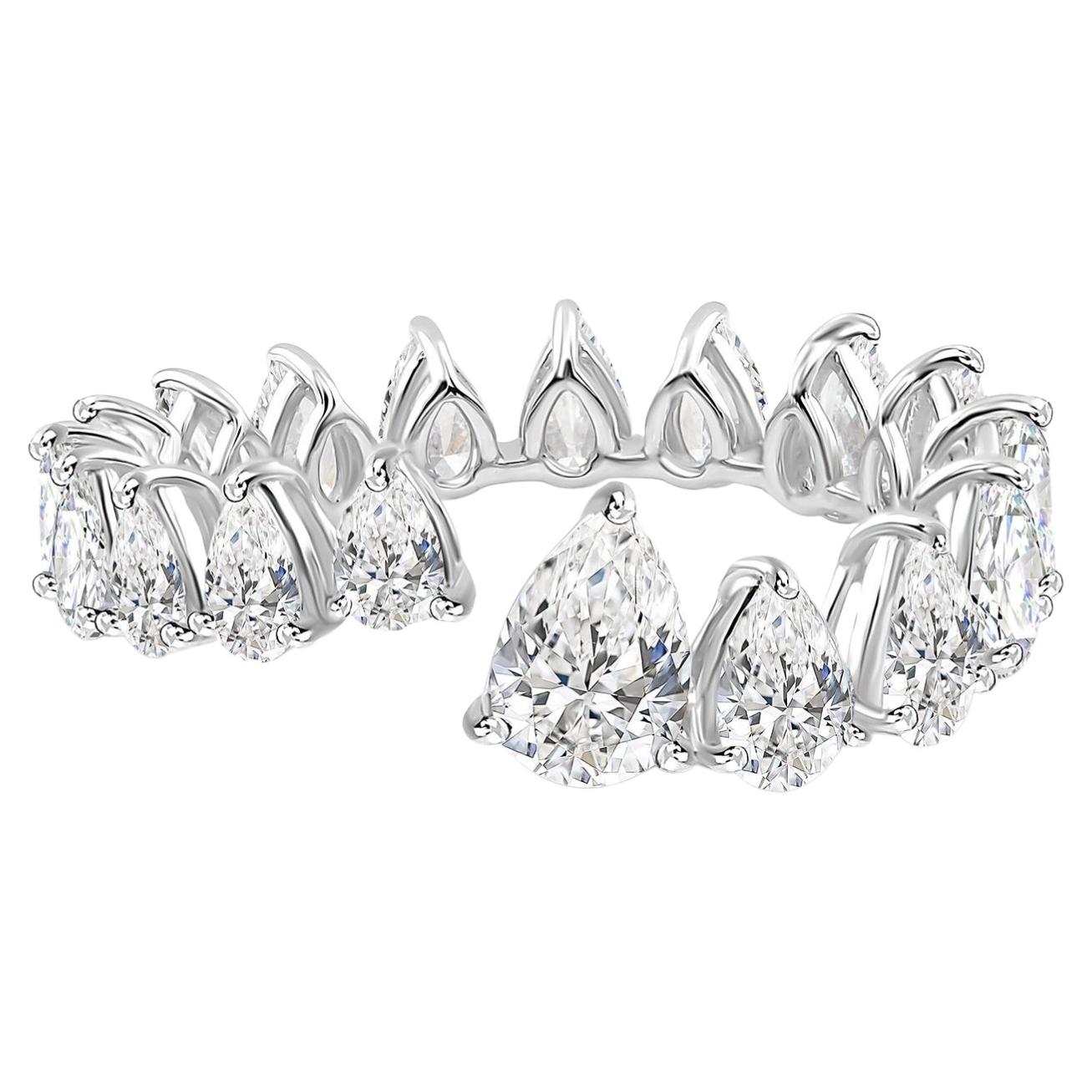Natural 2.90 Carat Pear Cut Diamond Full Eternity Band Ring 18K White Gold
