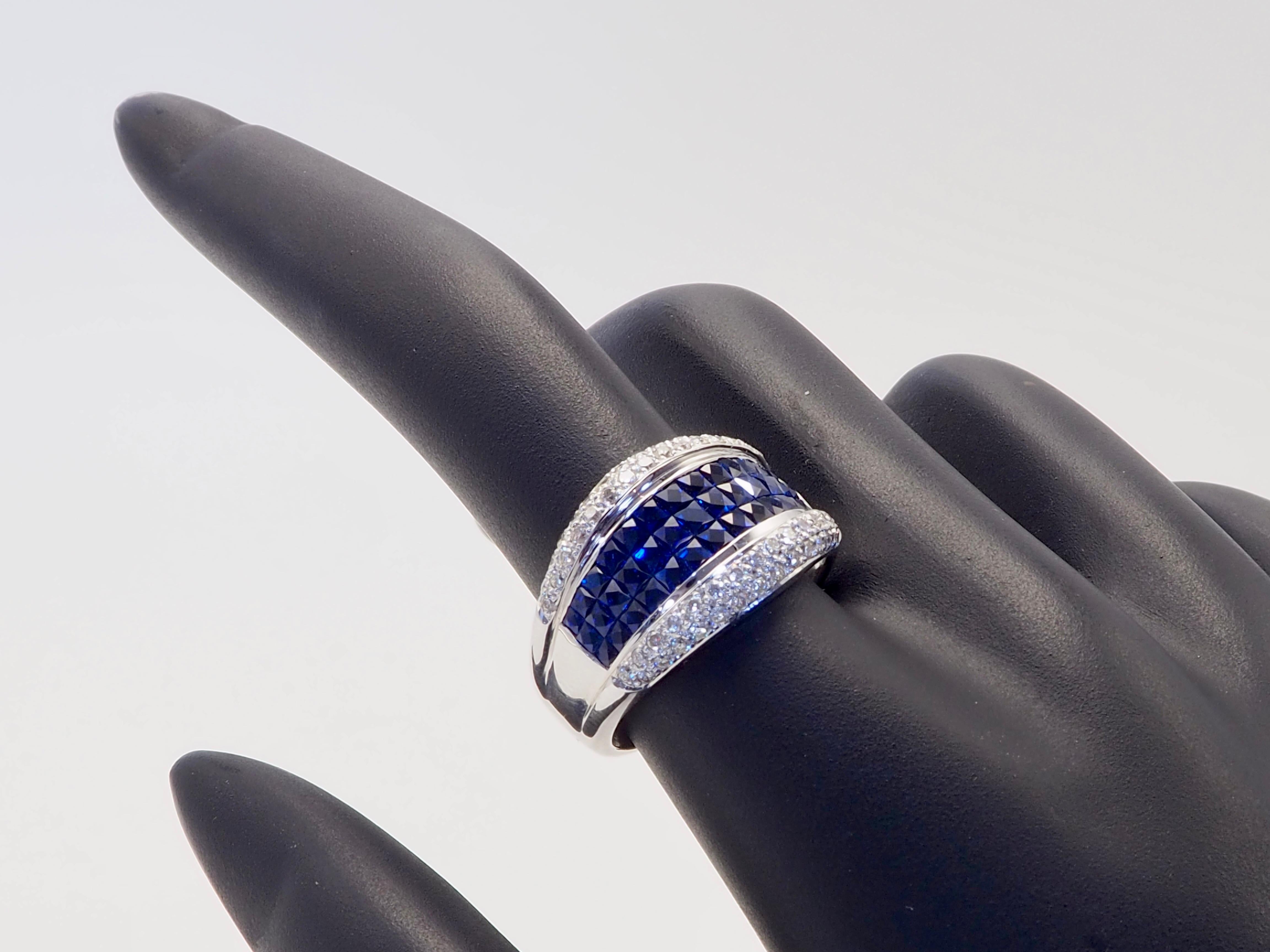 Bague en or blanc 18K avec saphir bleu de 2,90 ct et diamant de 0,60 ct en serti clos Pour femmes en vente
