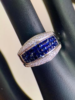 18K White Gold 2.90ct Blue Sapphire & 0.60ct Diamond Invisible Band Ring