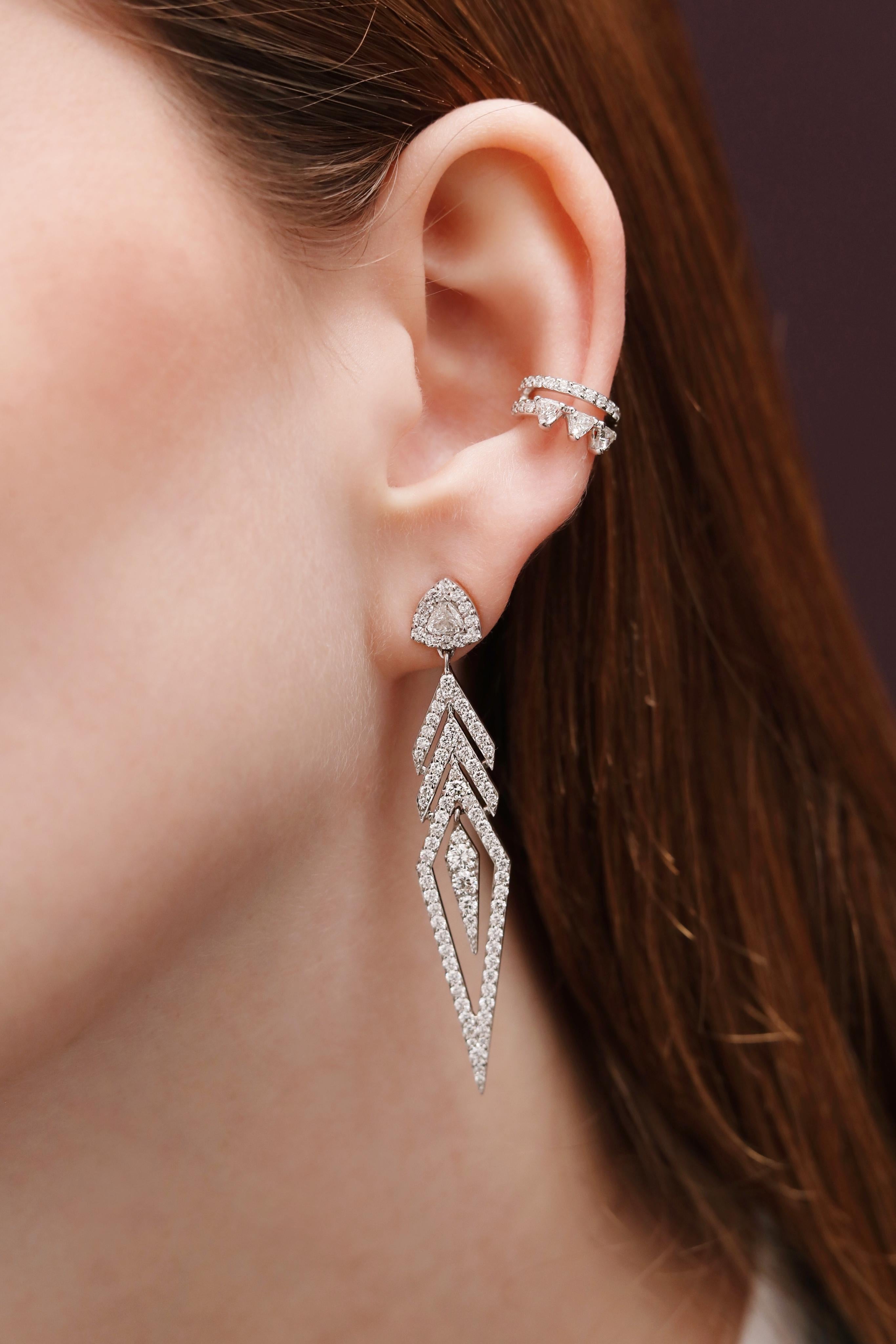 Trillion Cut Alessa Arrow Earrings 18 Karat White Gold Amara Collection For Sale