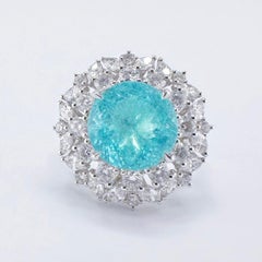 18K White Gold 2.95 CT Paraiba Tourmaline Cocktail Ring with Diamonds