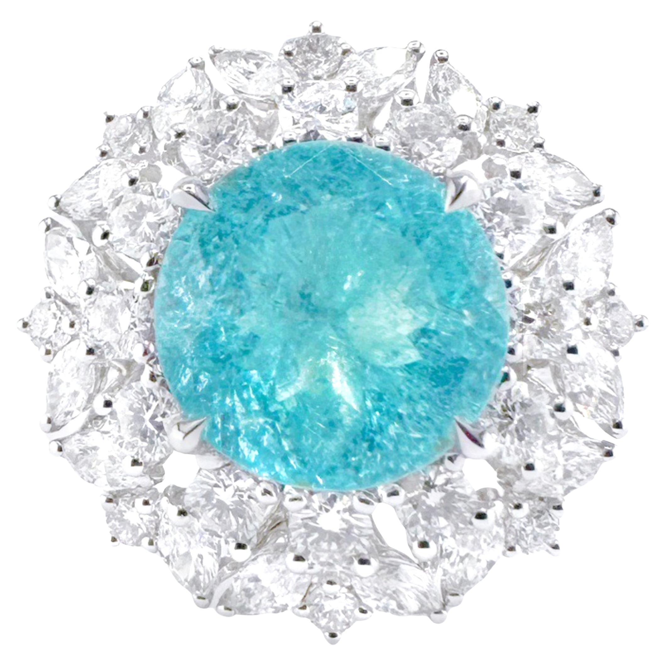 Anello cocktail con tormalina Paraiba in oro bianco 18 carati da 2,95 carati e diamanti