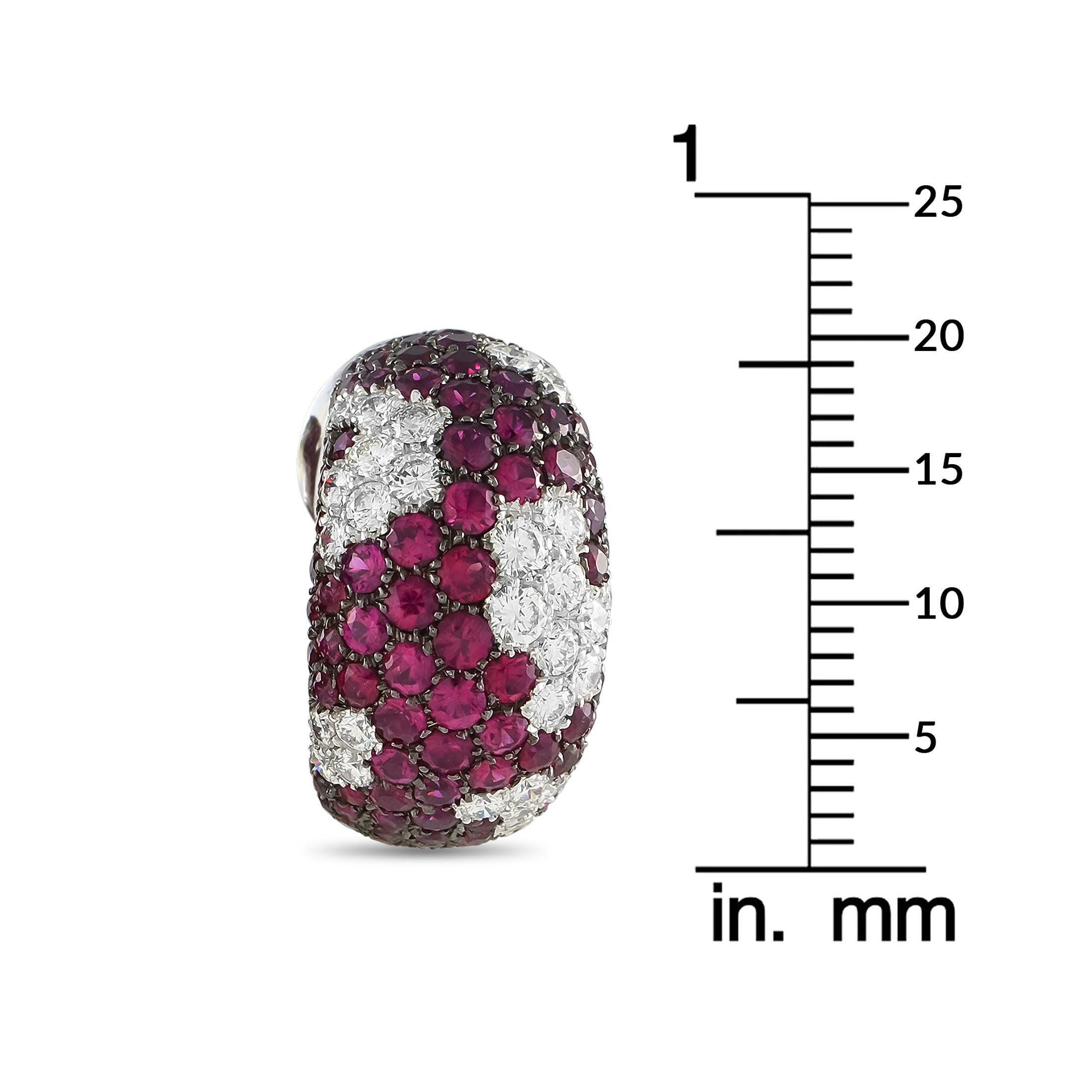 Round Cut 18K White Gold 2.97ct Diamond and Ruby Earrings
