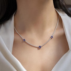 18K White Gold 2.98ct Natural Tanzanite & Diamond Necklace, Anniversary Gift Set