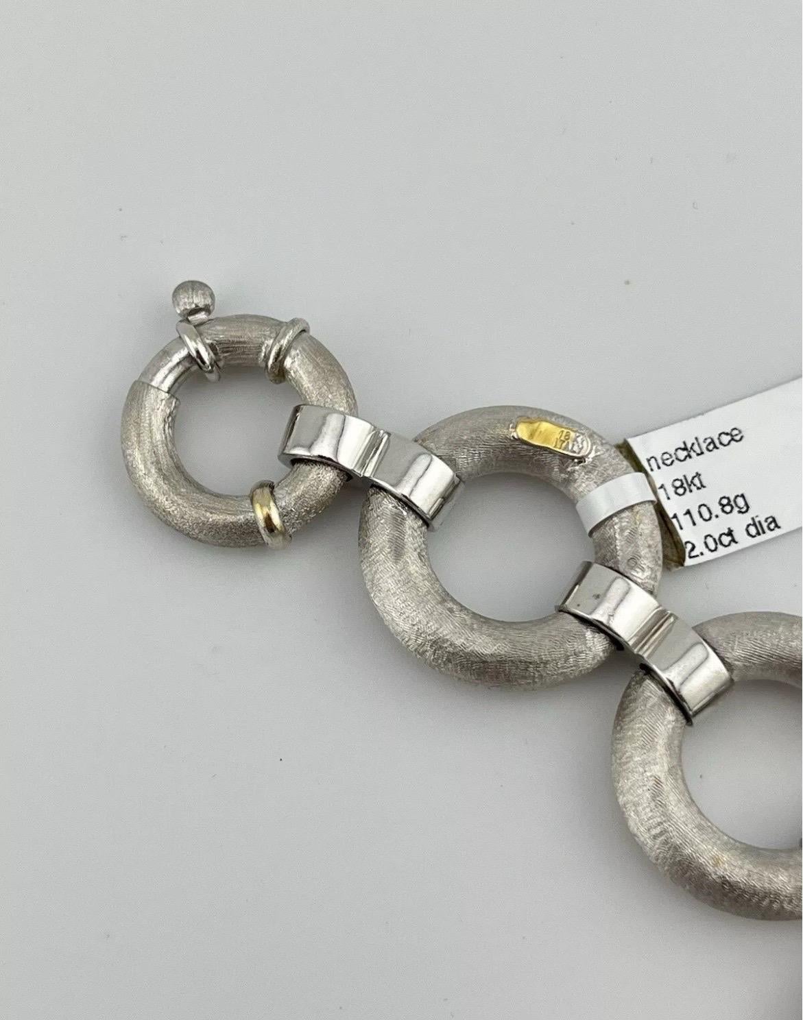 Collier pour dames en or blanc 18K avec collier ouvert à maillons ronds et diamants 2ctw en vente 6