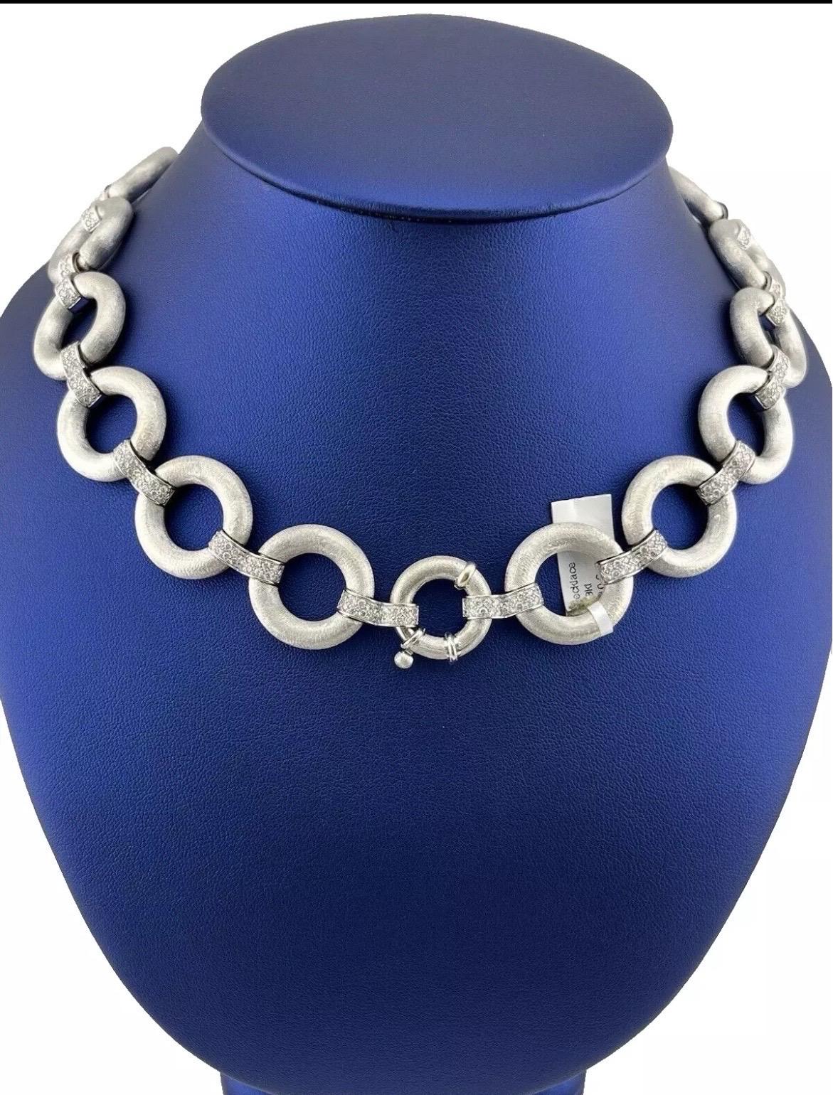 Taille ronde Collier pour dames en or blanc 18K avec collier ouvert à maillons ronds et diamants 2ctw en vente