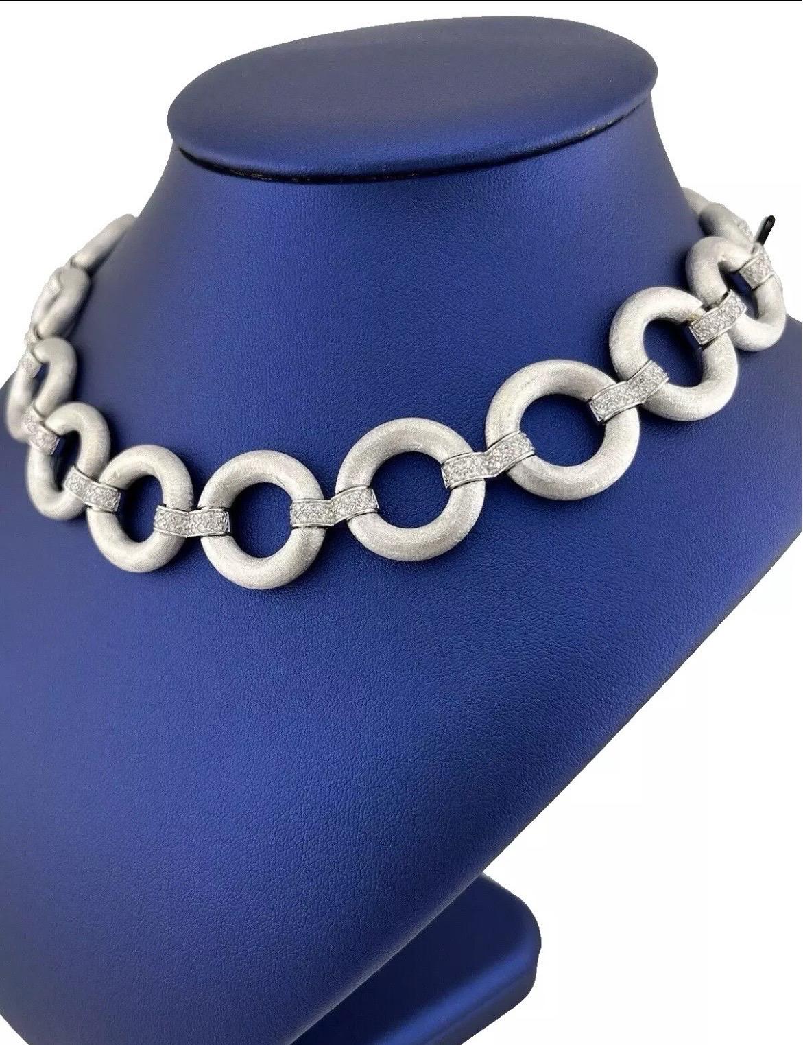 Collier pour dames en or blanc 18K avec collier ouvert à maillons ronds et diamants 2ctw Pour femmes en vente