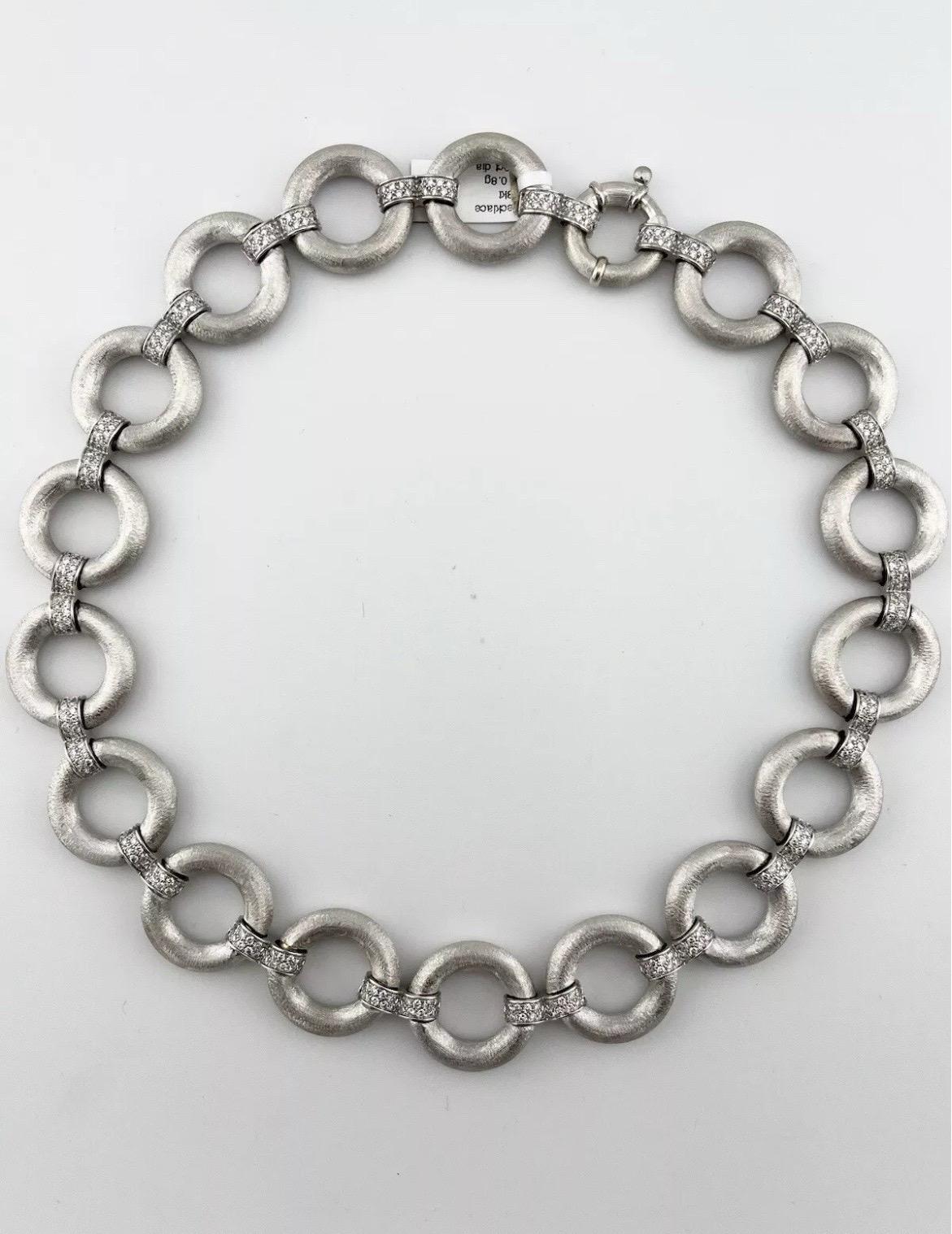 Collier pour dames en or blanc 18K avec collier ouvert à maillons ronds et diamants 2ctw en vente 3