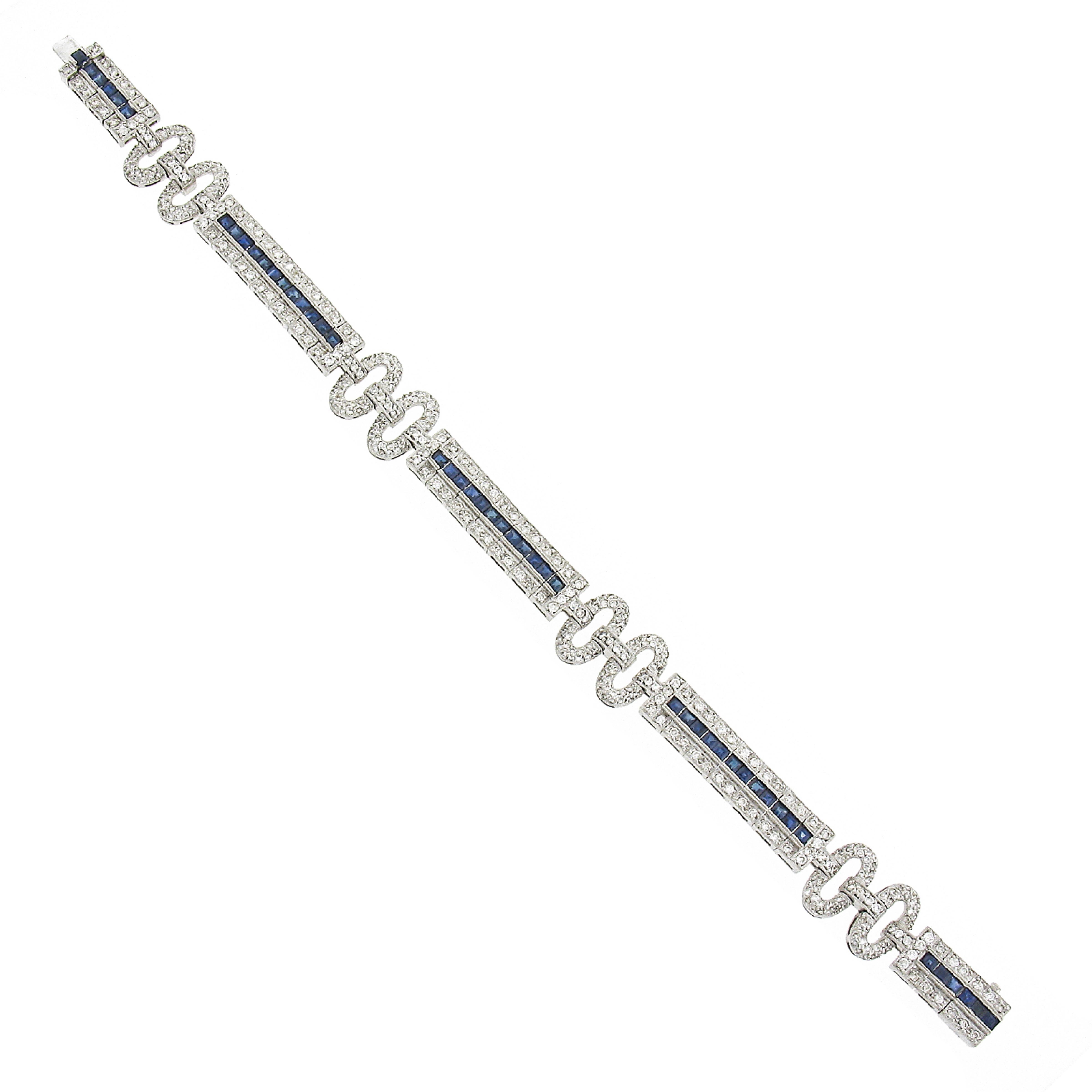 Women's 18k White Gold 2ctw Diamond W/ Royal Blue Sapphire Buckle Style Strap Bracelet For Sale