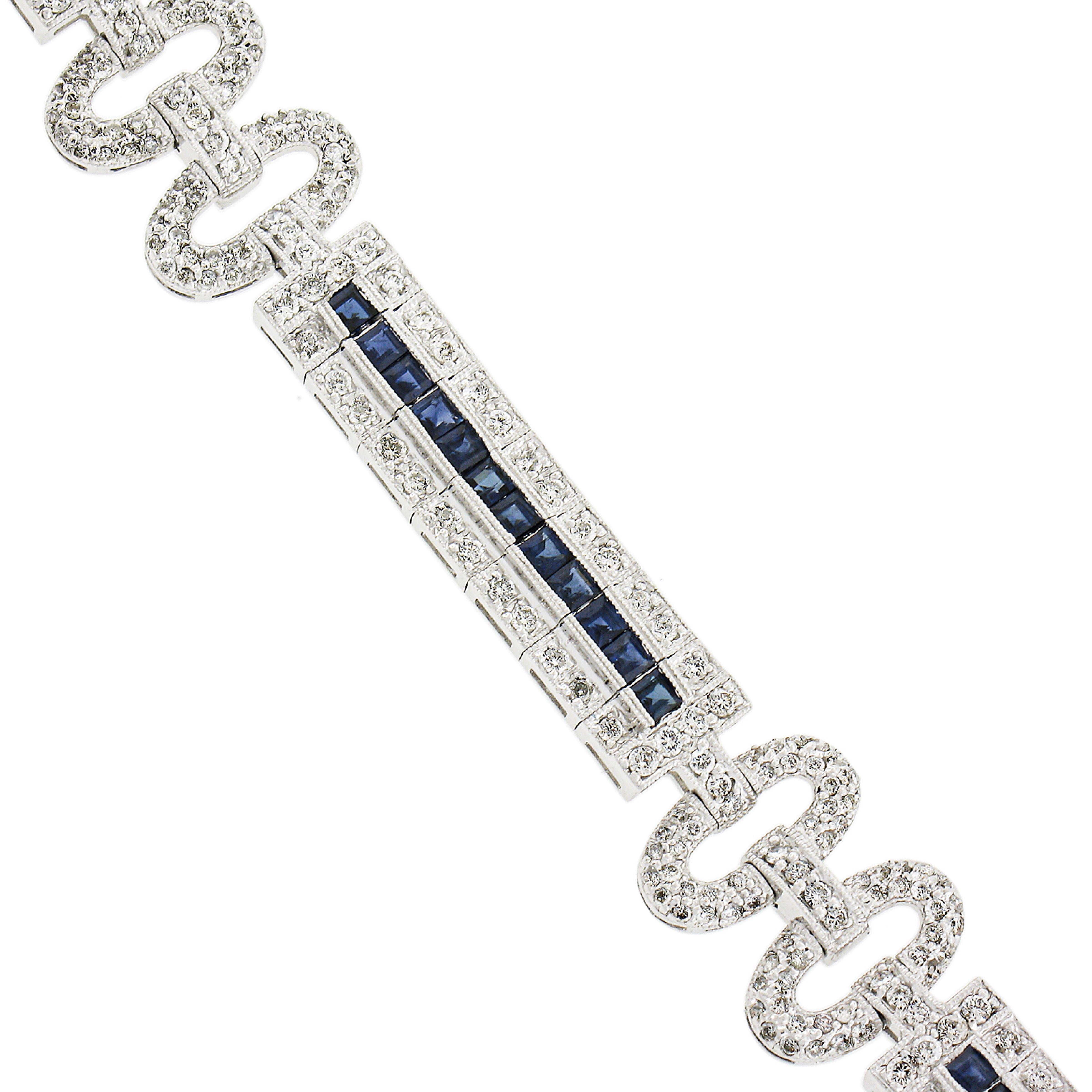 18k White Gold 2ctw Diamond W/ Royal Blue Sapphire Buckle Style Strap Bracelet For Sale 1