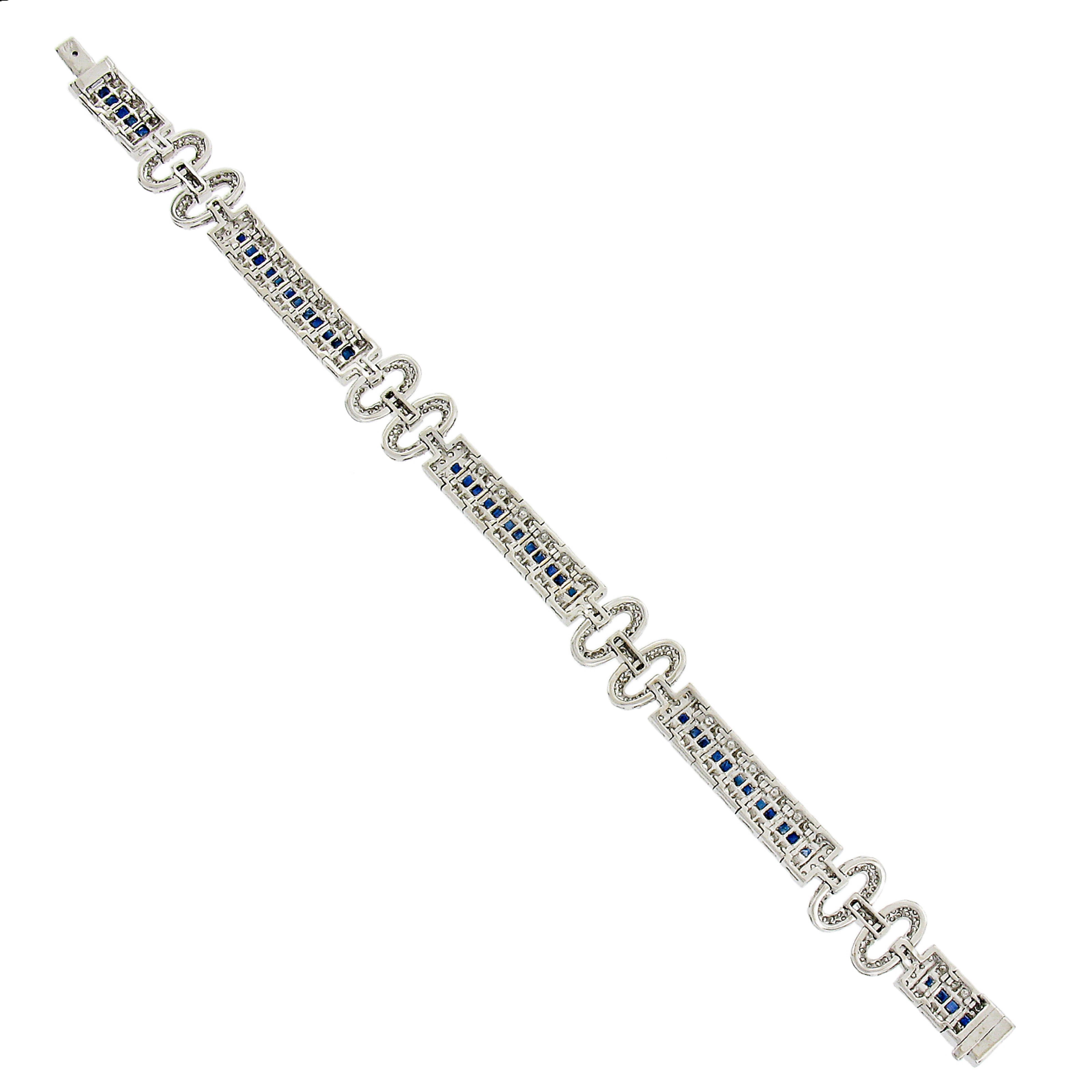 18k White Gold 2ctw Diamond W/ Royal Blue Sapphire Buckle Style Strap Bracelet For Sale 2