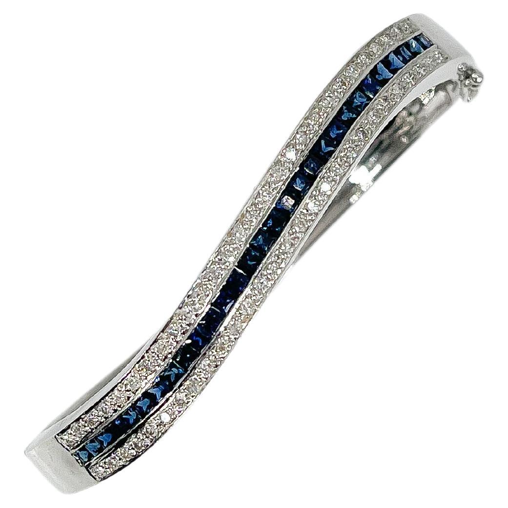 18K White Gold 2CTW Sapphire and 1 CTW Diamond Bangle  For Sale