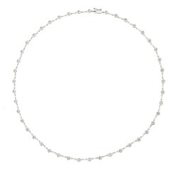 18K White Gold 2ctw Station Round Diamond by the Yard 16" Rolo Chain Necklace