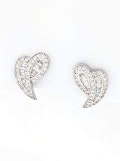 18 Karat White Gold 2 Carat Heart Shaped Diamond Omega Back Earrings