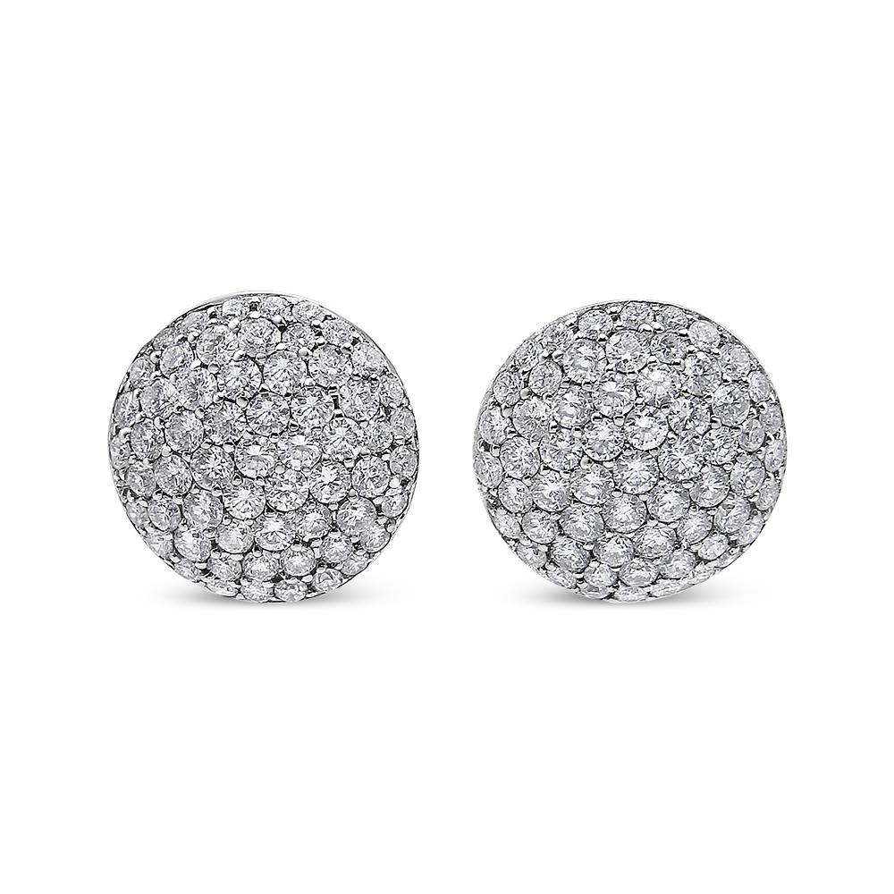 Contemporary 18K White Gold 3 1/2 Cttw Diamond Cluster Composite Disc Stud Earrings For Sale
