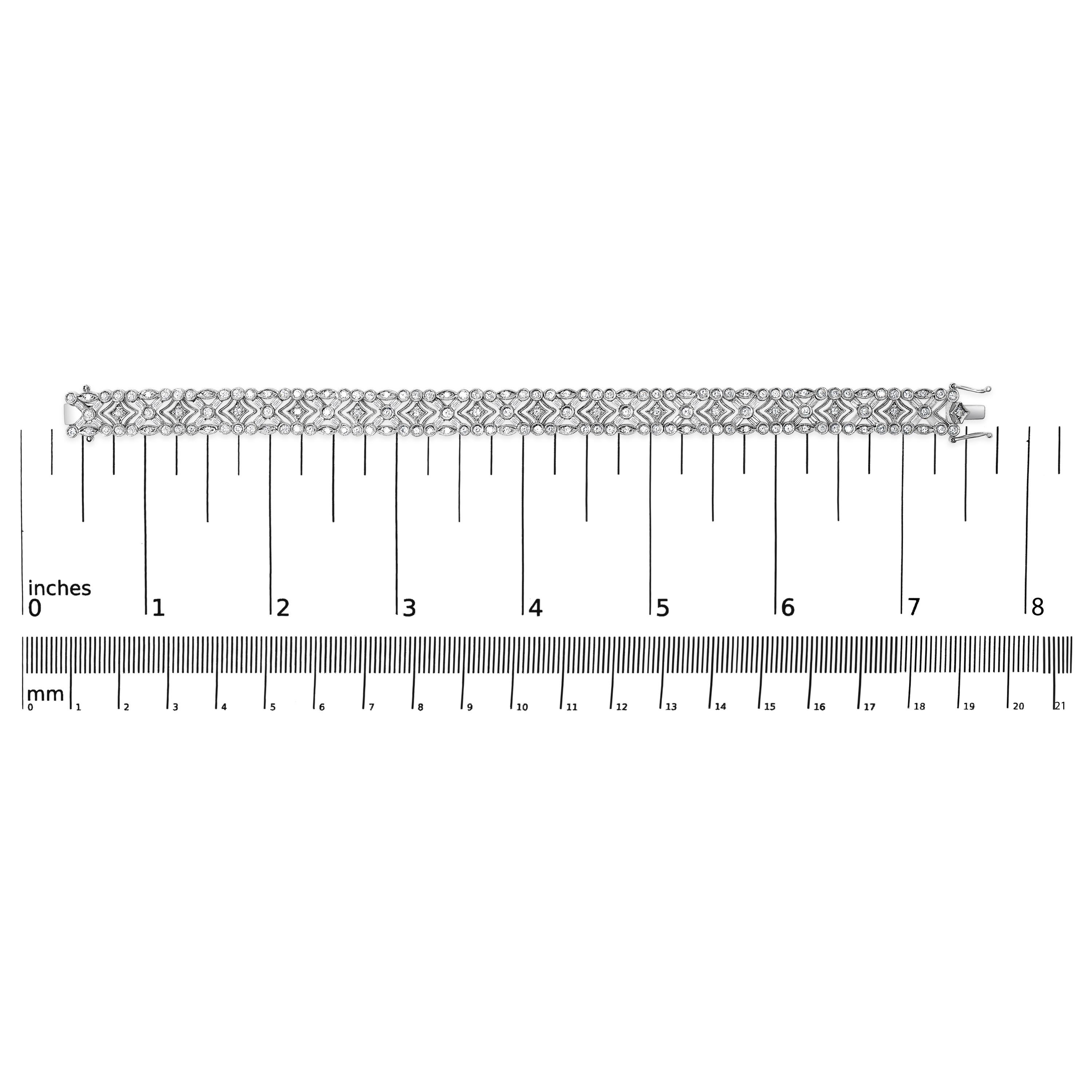 Round Cut 18K White Gold 3 3/4 Cttw Diamond Art Deco Vintage-Inspired Link Bracelet For Sale