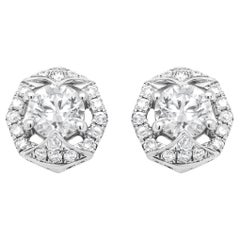 18K White Gold 3/4 Carat Round Diamond Openwork Hexagonal Halo Stud Earrings 18K White Gold 3/4 Carat Round Diamond Openwork Hexagonal Halo Stud Earrings