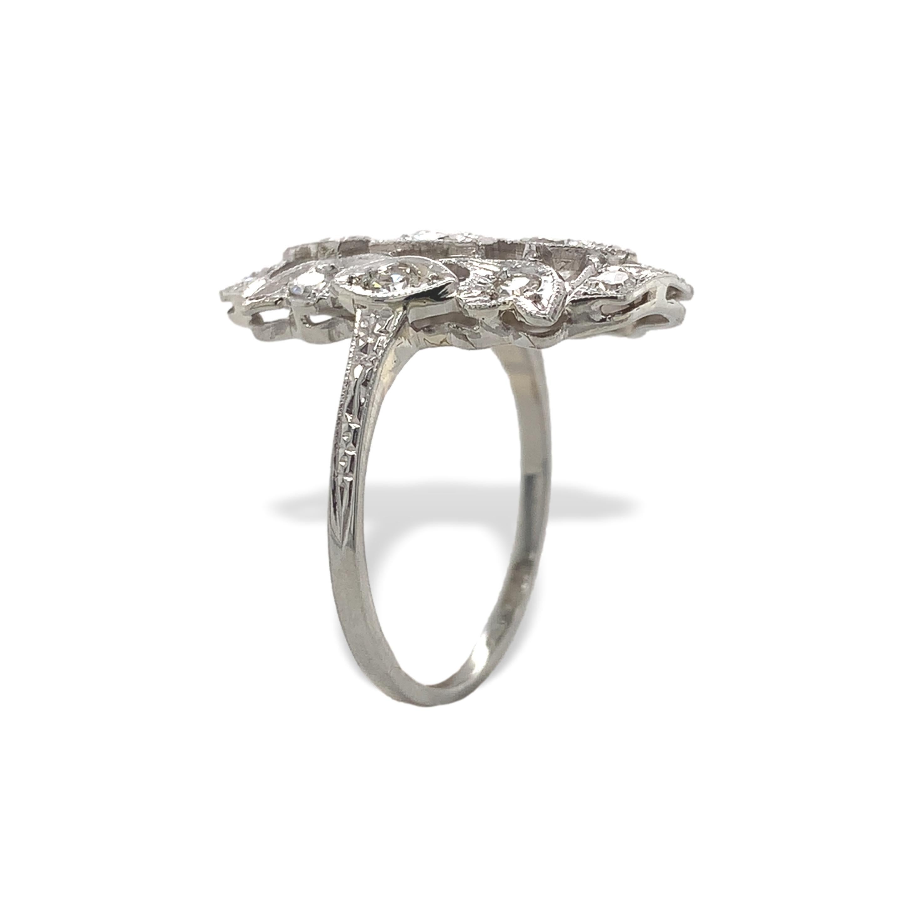 Brilliant Cut 18K White Gold 3/4ct tw Diamond Filigree Ring size 6.5 For Sale