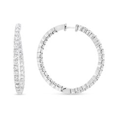 18K White Gold 3 5/8 Carat Round Diamond Curved Inside-Outside Hoop Earrings