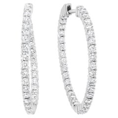 Orecchini a cerchio in oro bianco 18K con diamante rotondo da 3 5/8 carati e curvatura interna-esterna