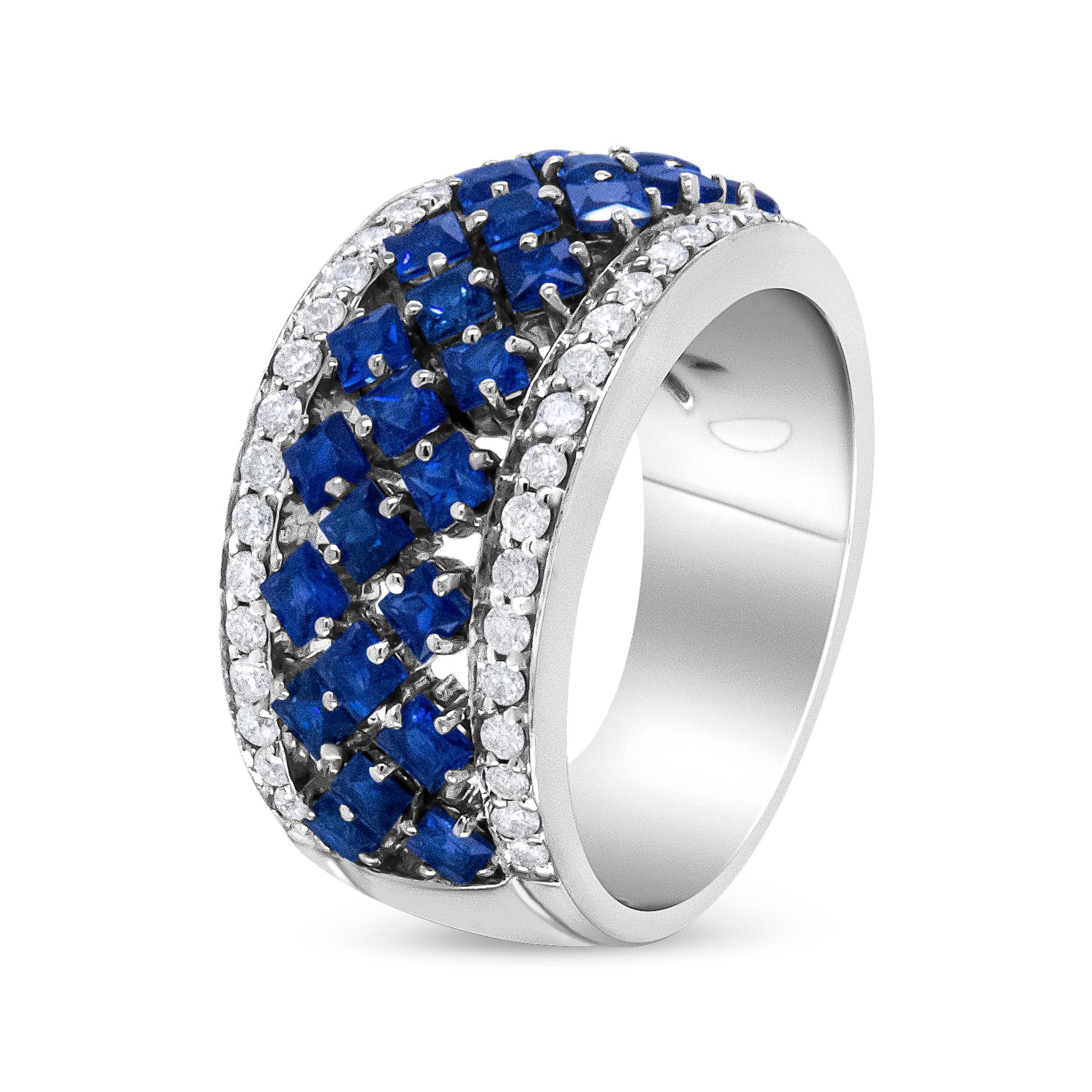 18 Karat Weißgold 3/8 Karat Diamant und blauer Saphir Mode-Ring (Zeitgenössisch) im Angebot