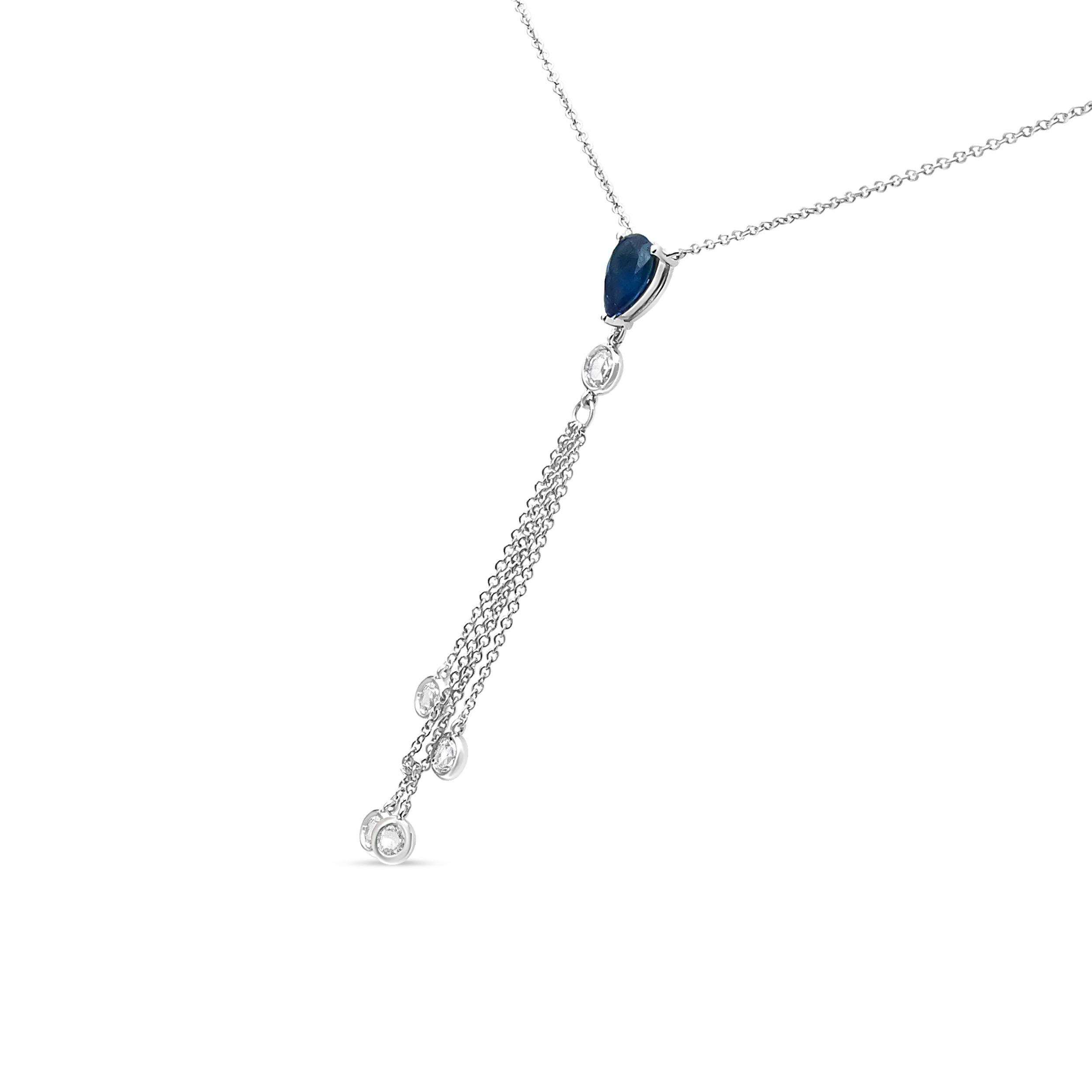 Contemporary 18K White Gold 3/8 Carat Diamond and Blue Sapphire Waterfall Dangle Y Necklace