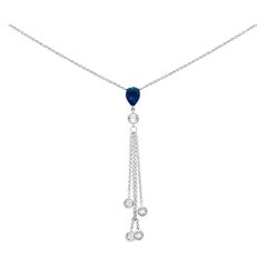 18K White Gold 3/8 Carat Diamond and Blue Sapphire Waterfall Dangle Y Necklace